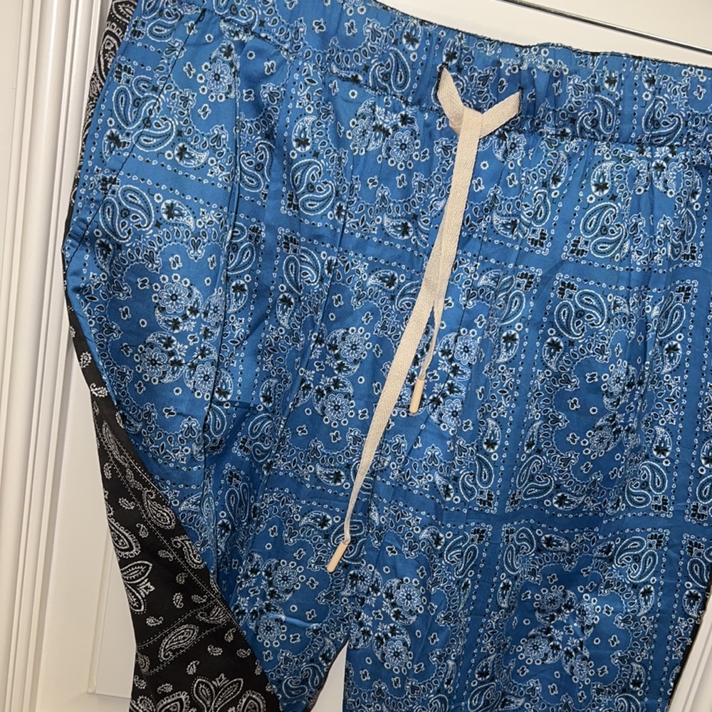 Zara paisley two tone black blue print trousers crop pants asymmetrical bandana - Picture 7 of 7